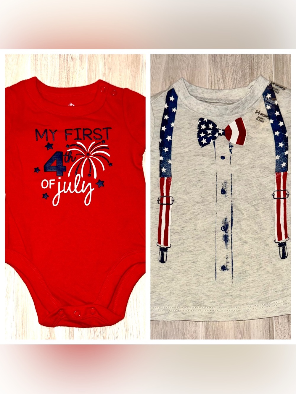 Baby 4th of July Red Onesie & Patriotic Memorial Day Bow-Tie Tee - Set of 2